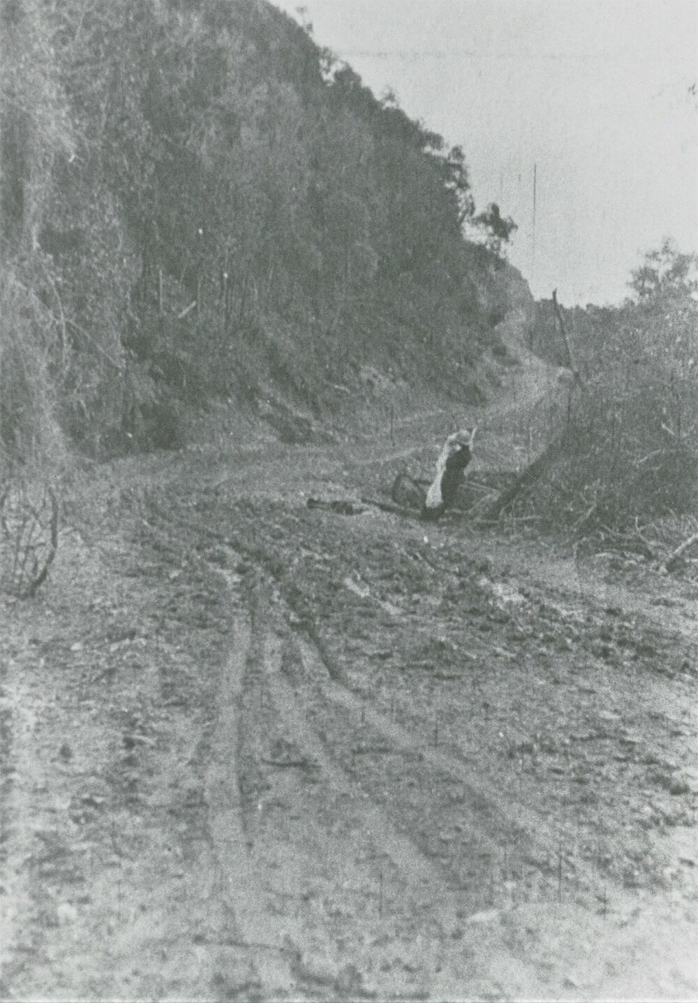 Mrs Volmer with baby at the foot of Bluff Hill