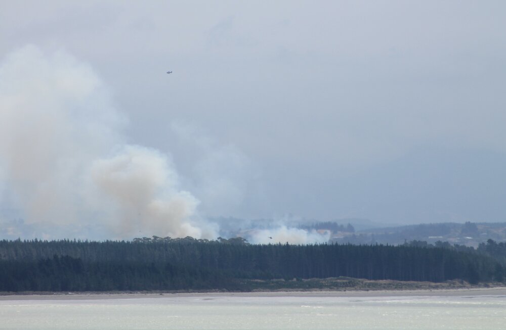 Smoke rises above Moturoa / Rabbit Island on 6 February 2019