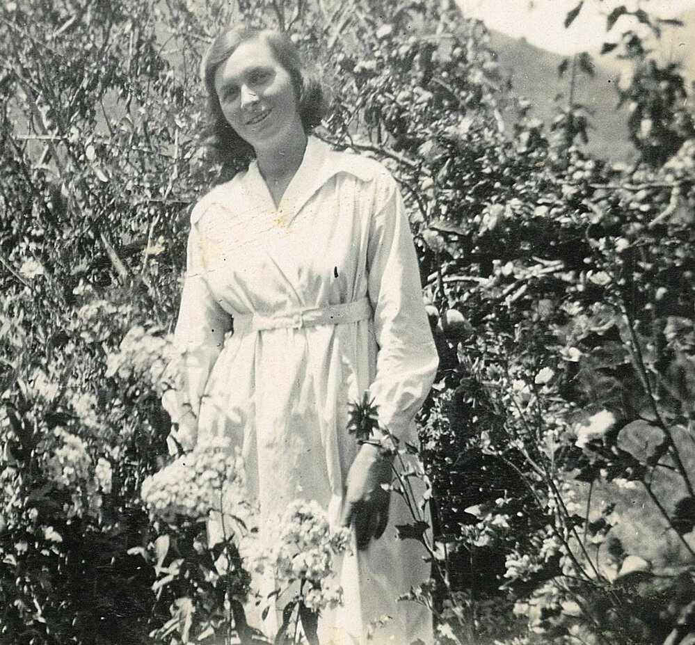 Hilda standing in the garden