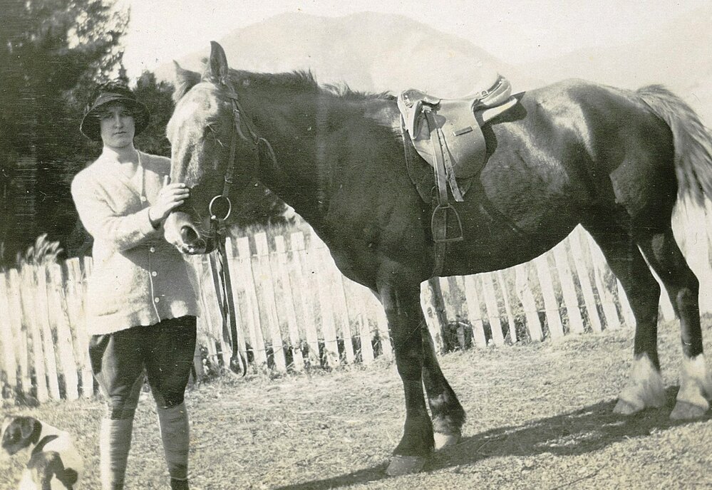 Thelma Newport with horse and dog