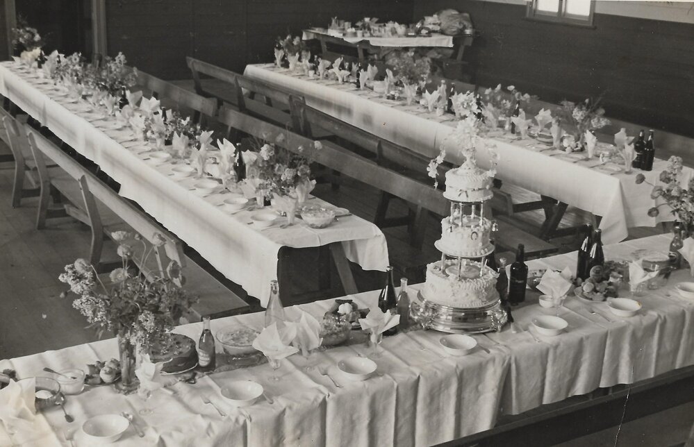 Wedding tables set for guests 1940
