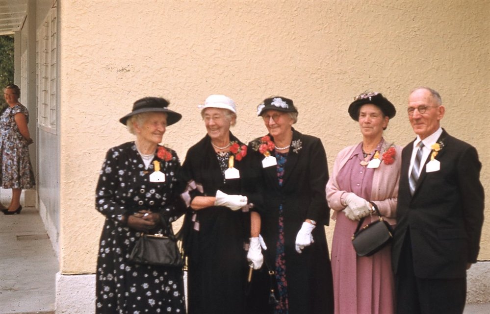 Small group of former pupils at the school reunion