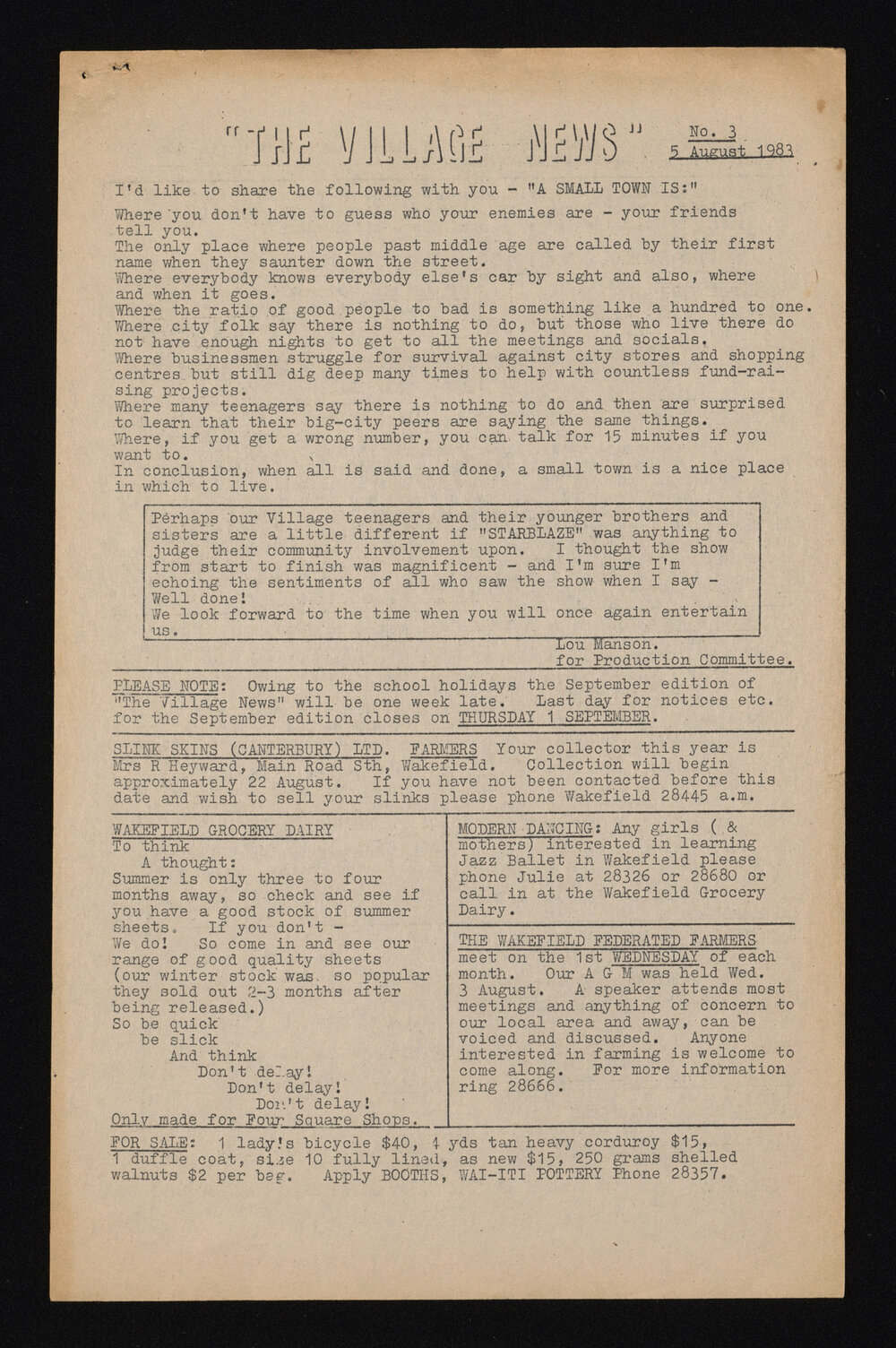 Village News 1983 August