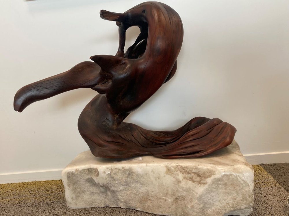 Marble and driftwood sculpture