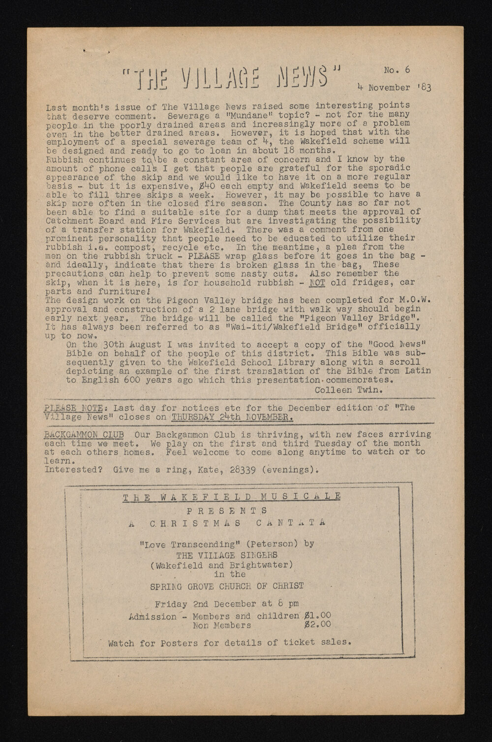 Village News 1983 November