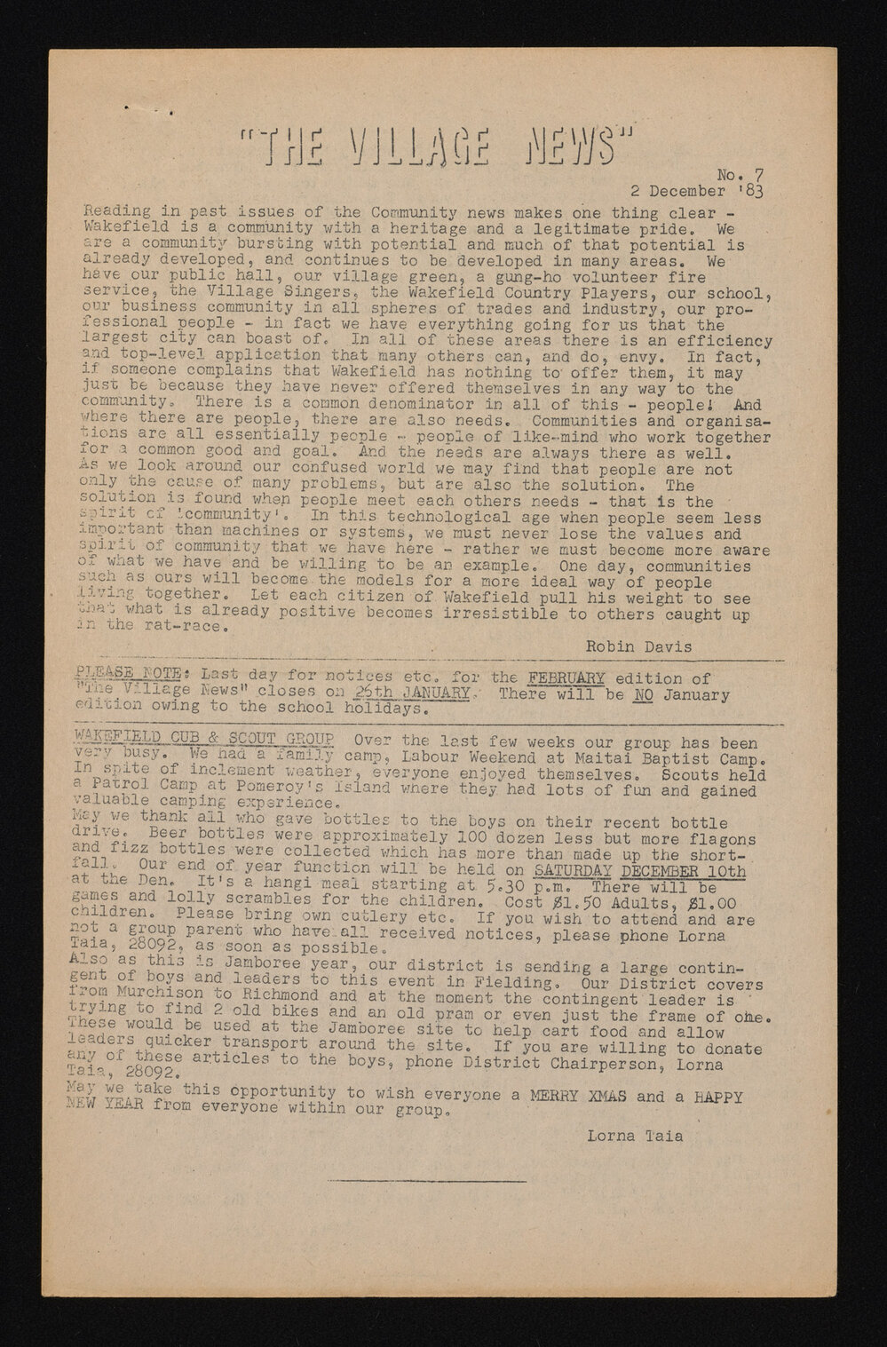 Village News 1983 December