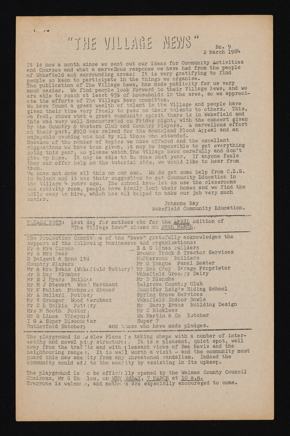 Village News 1984 March