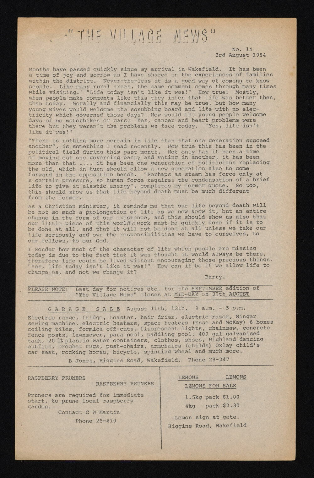 Village News 1984 August