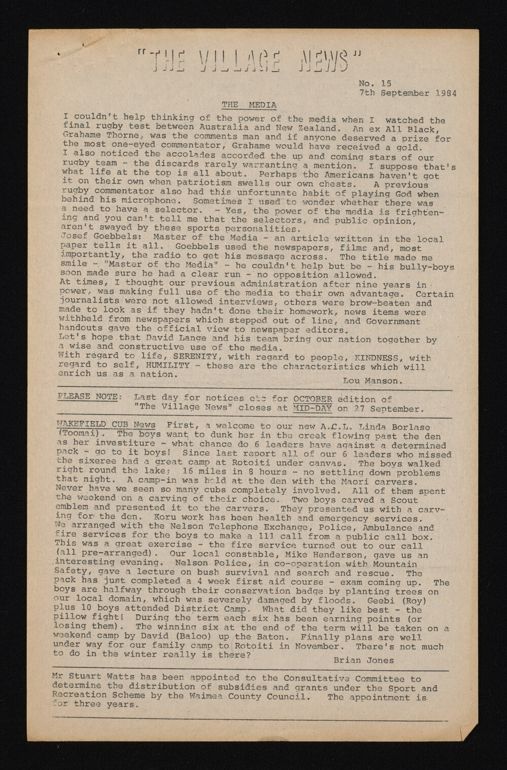 Village News 1984 September