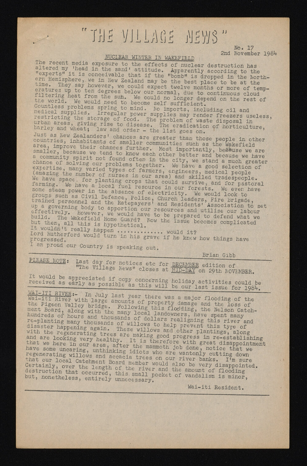 Village News 1984 November