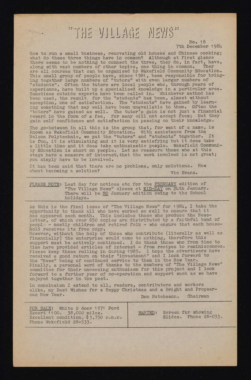 Village News 1984 December