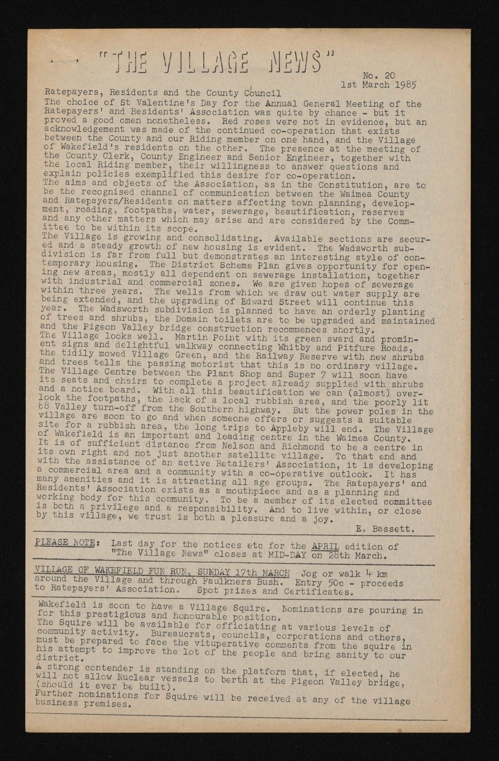 Village News 1985 March