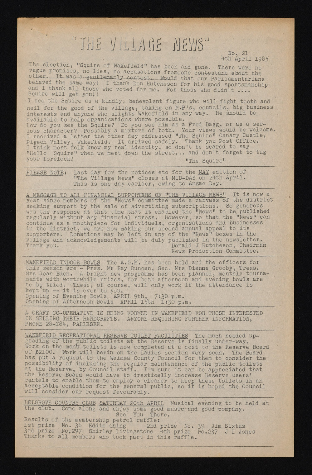 Village News 1985 April