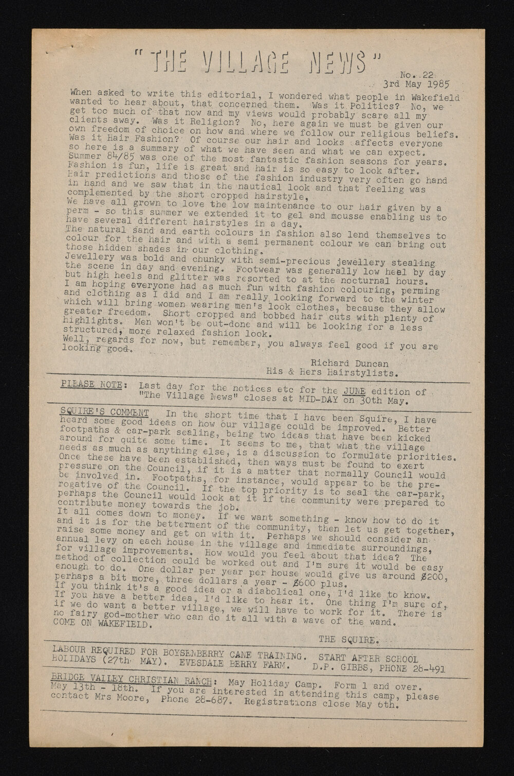 Village News 1985 May