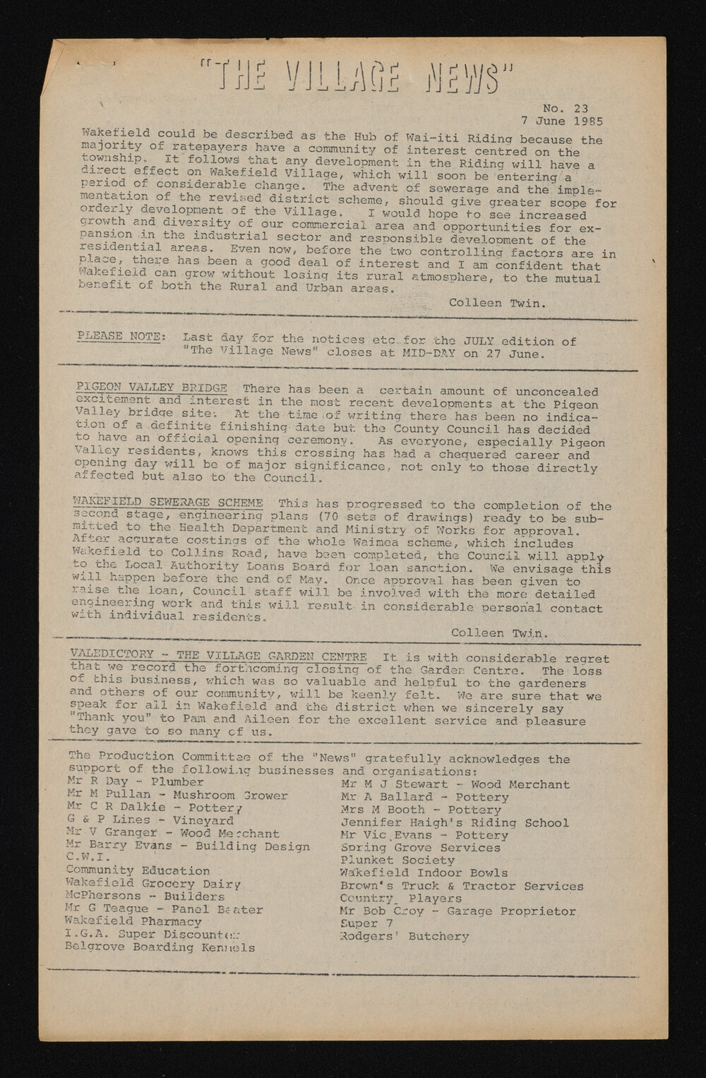 Village News 1985 June