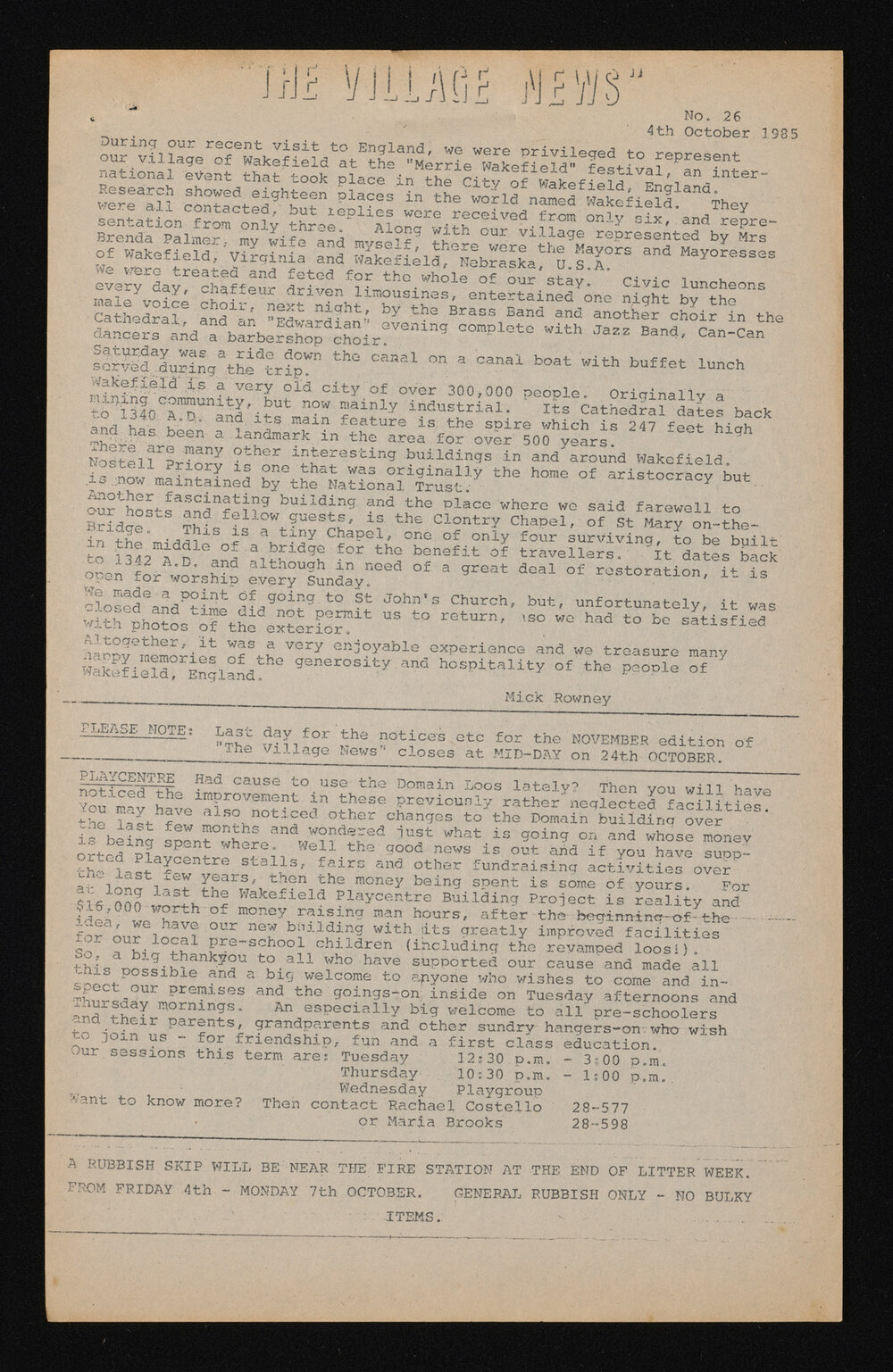 Village News 1985 October