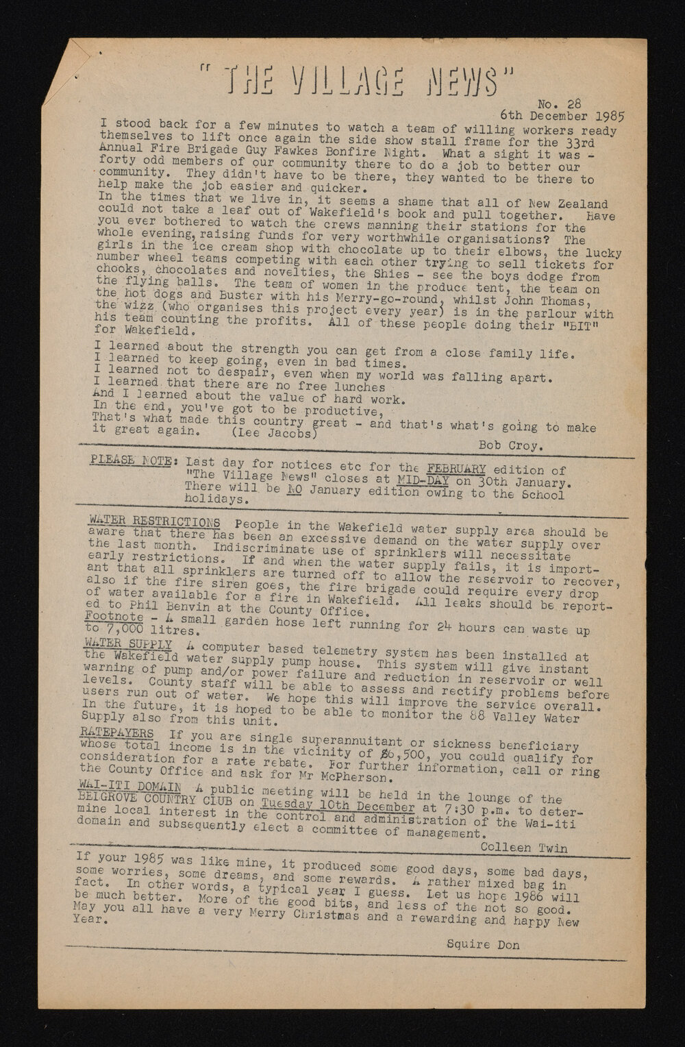 Village News 1985 December