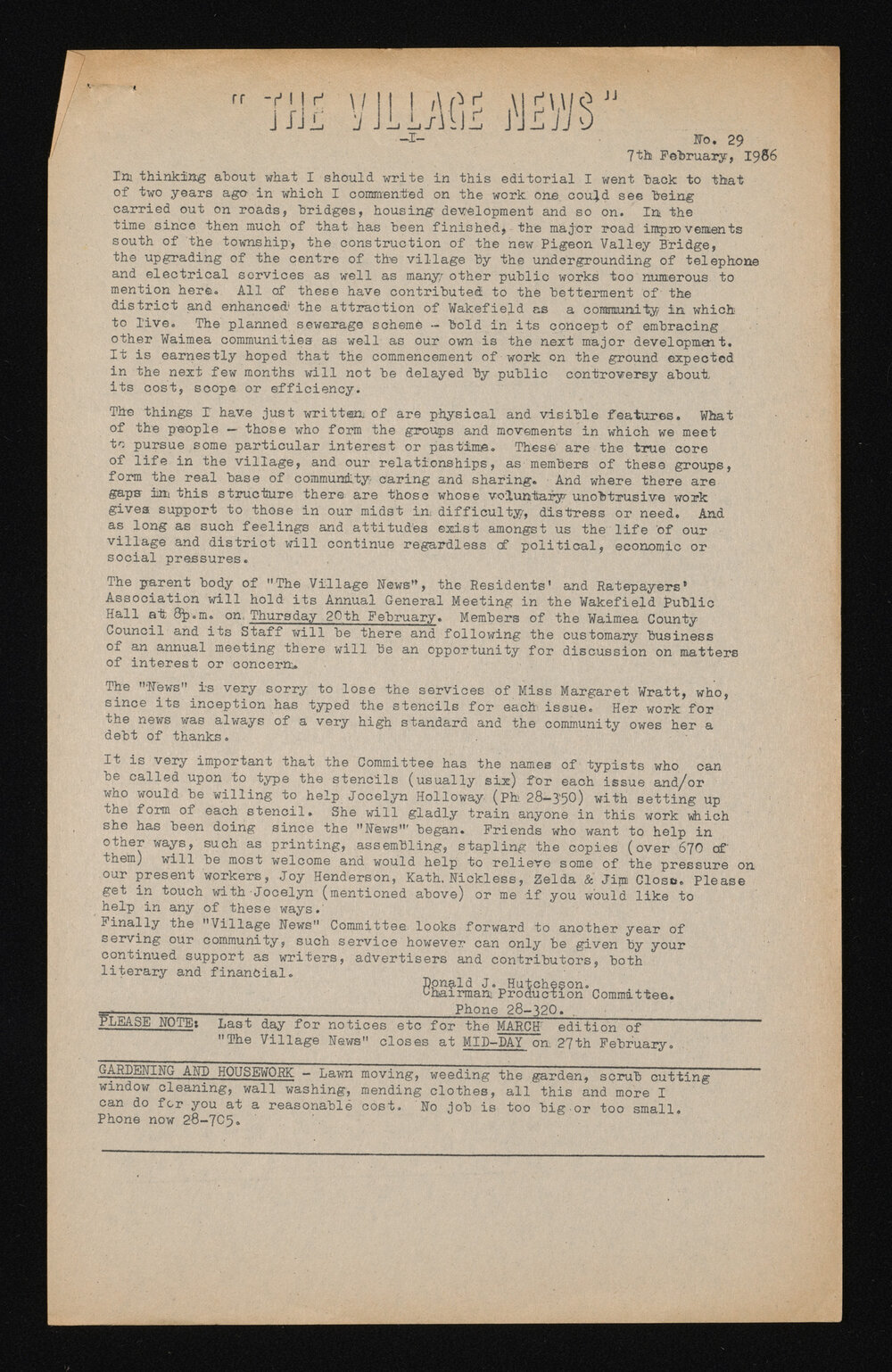 Village News 1986 February