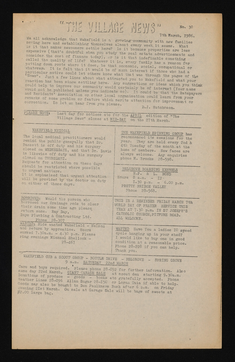 Village News 1986 March