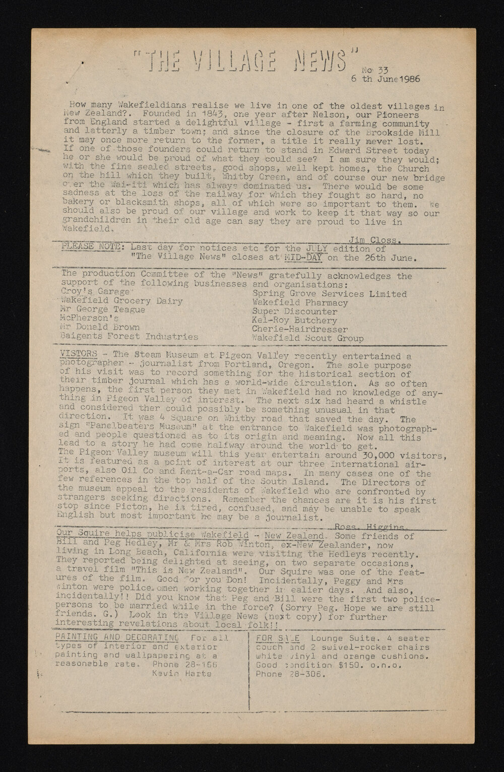 Village News 1986 June