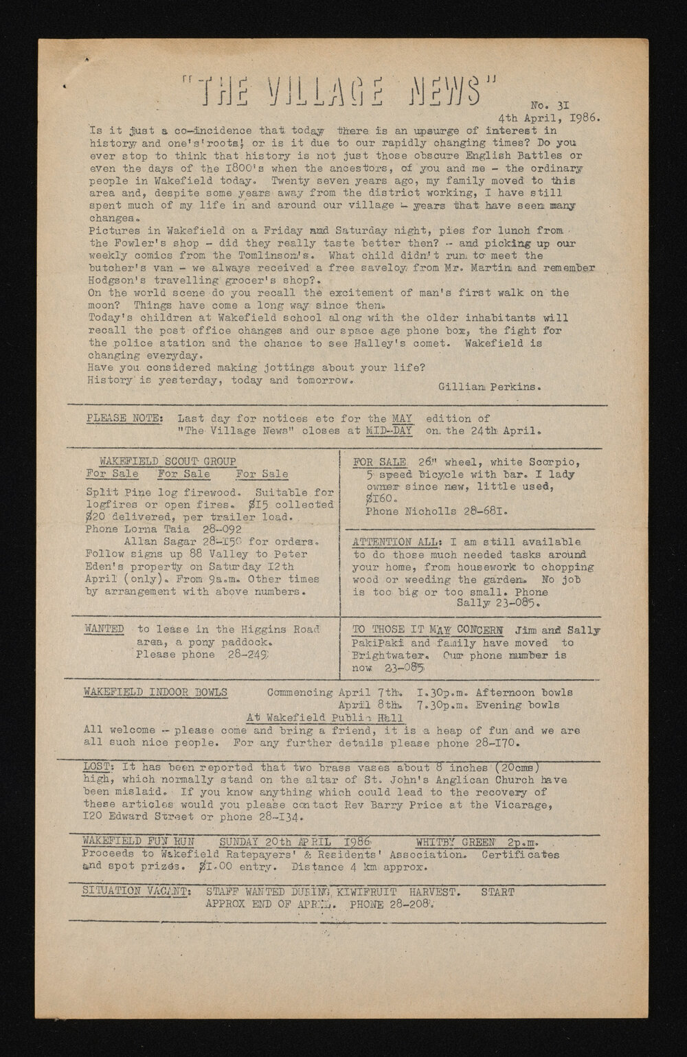 Village News 1986 April