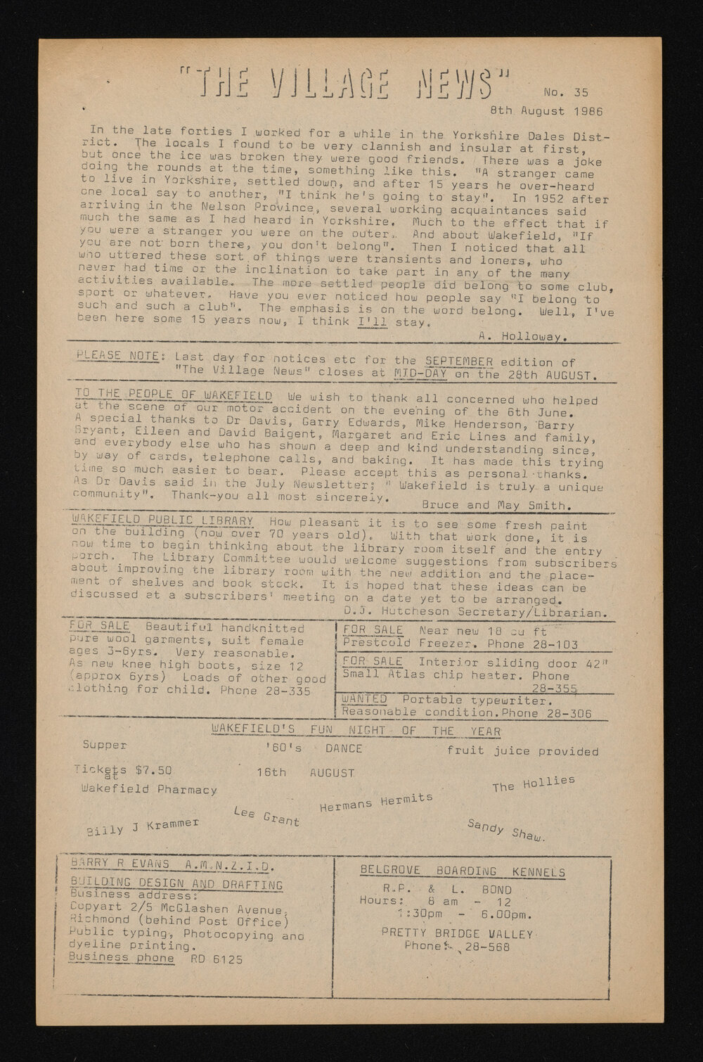 Village News 1986 August