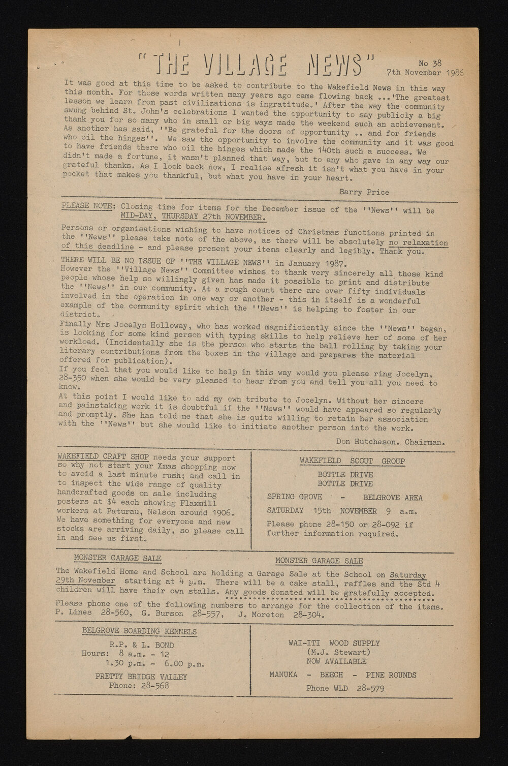 Village News 1986 November