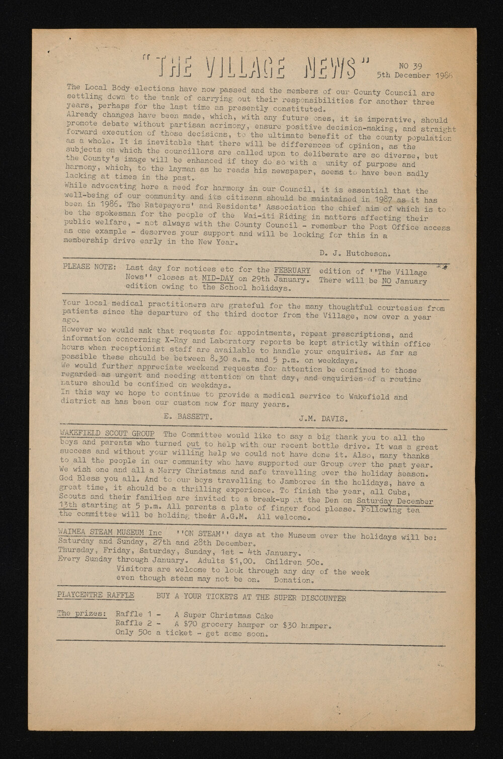 Village News 1986 December