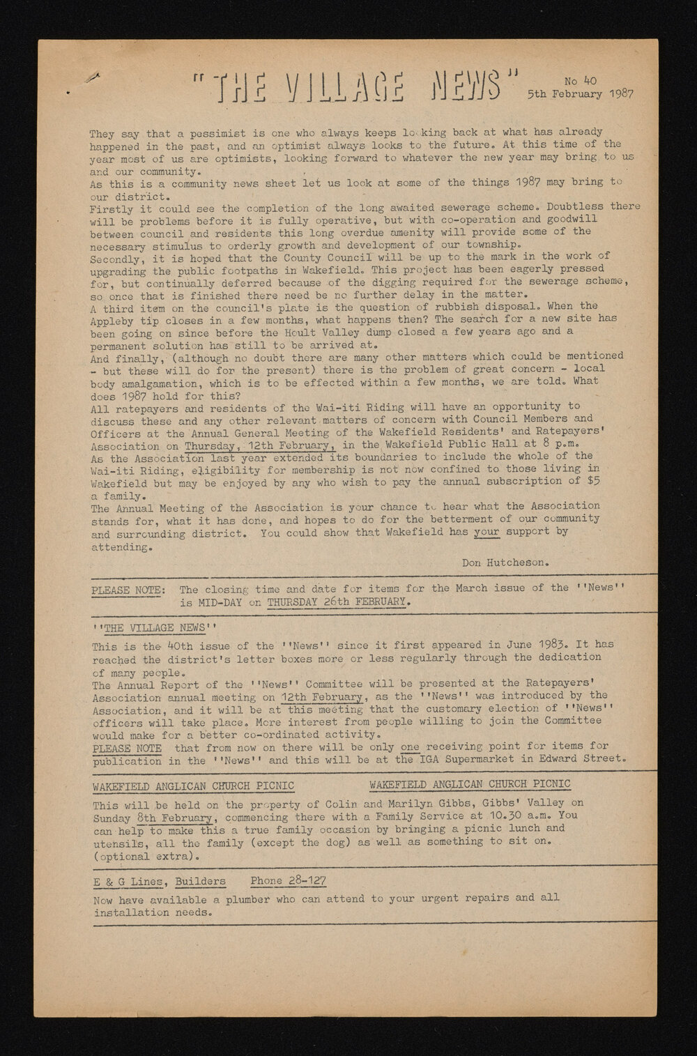 Village News 1987 February