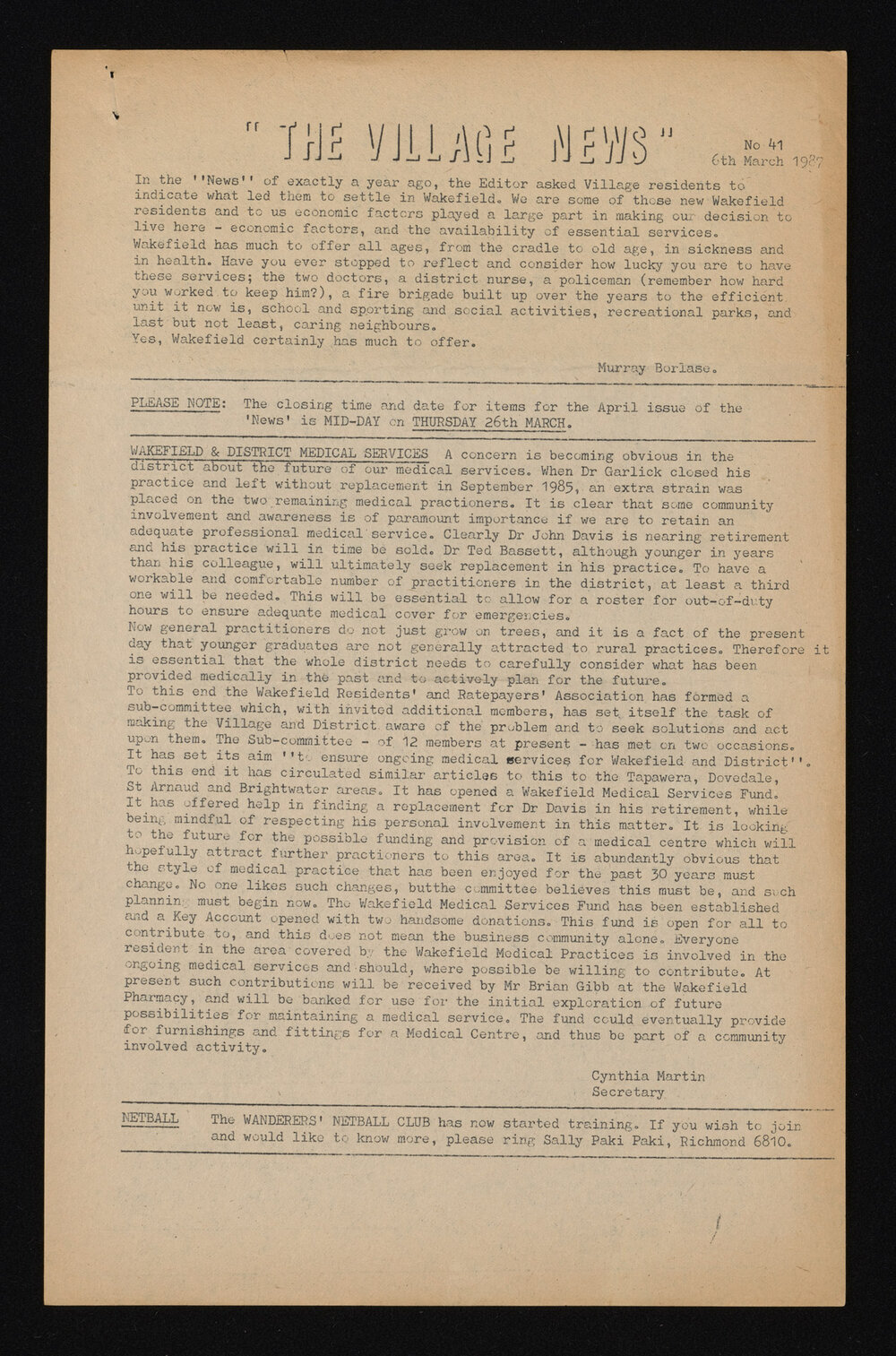 Village News 1987 March