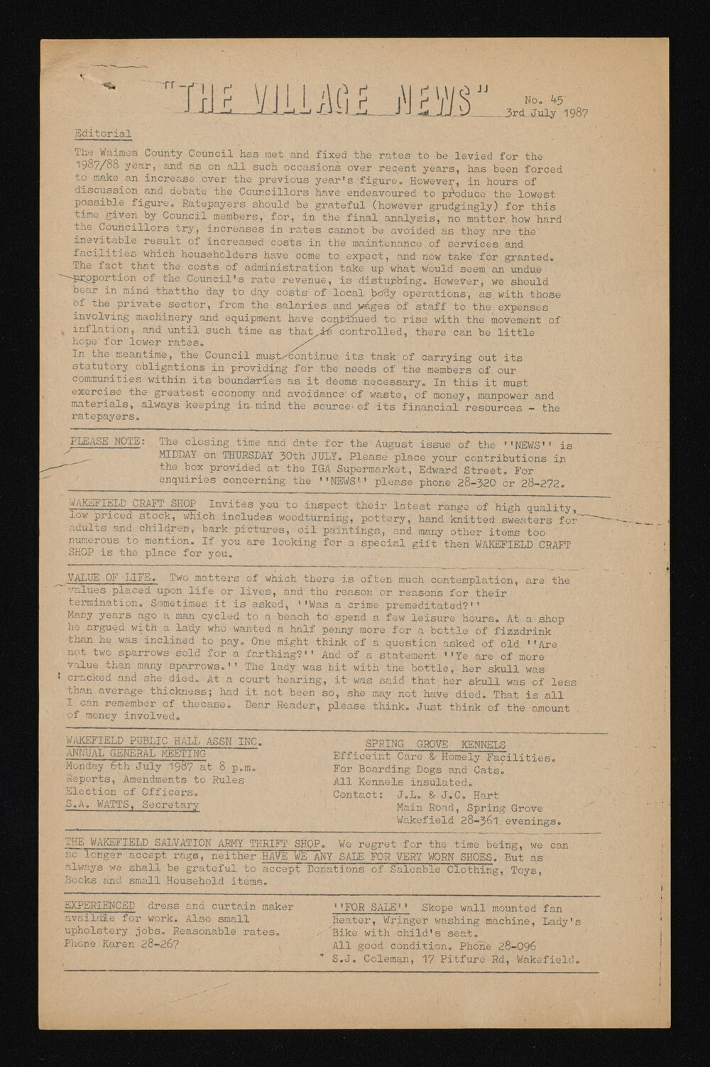 Village News 1987 July