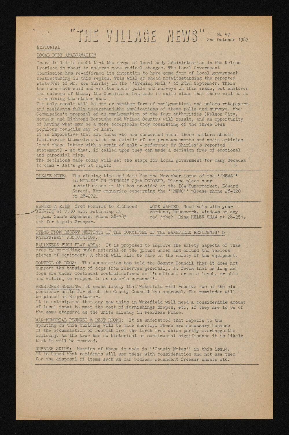 Village News 1987 October