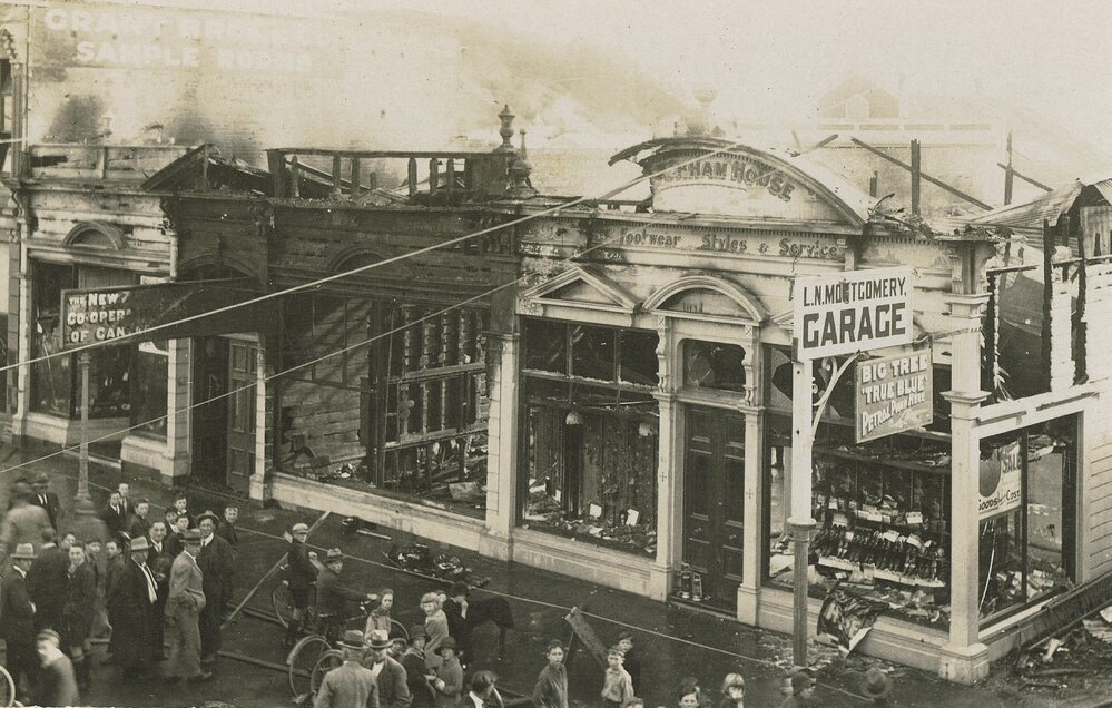 Fire at L N Montgomery garage and shoe store