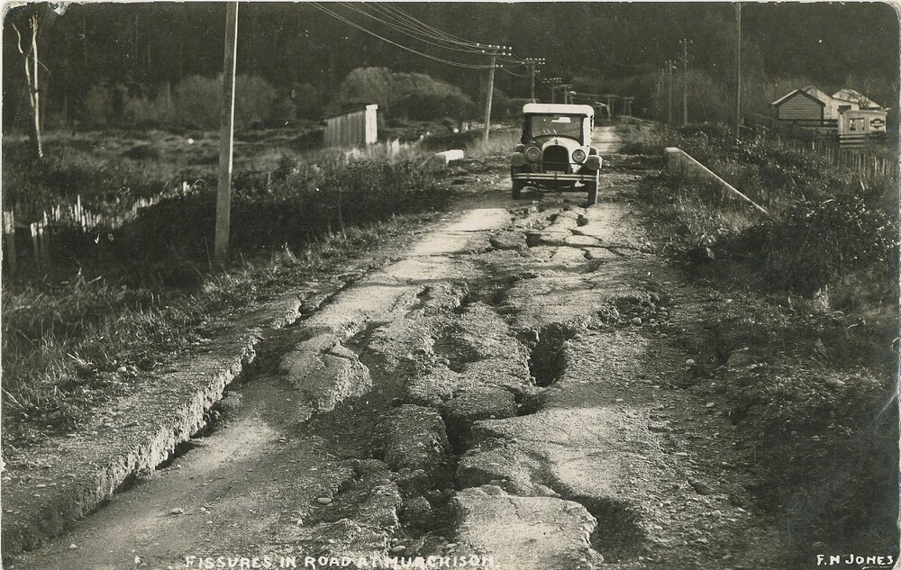 Damage to a road due to the Murchison Earthquake