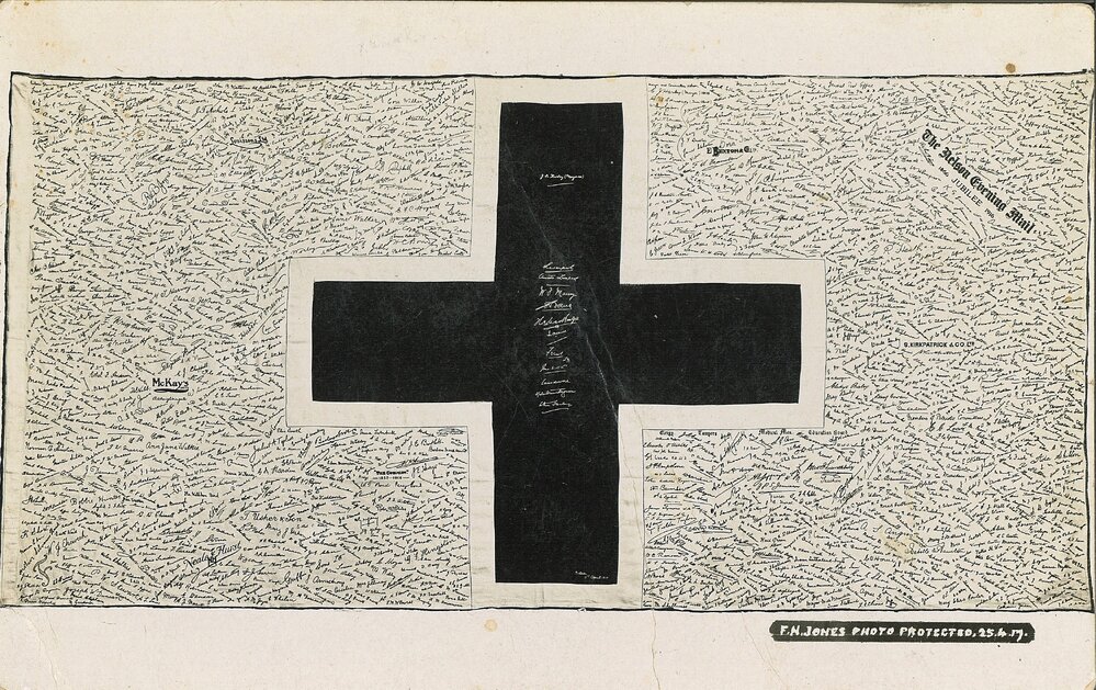 Signatures on World War One Red Cross flag