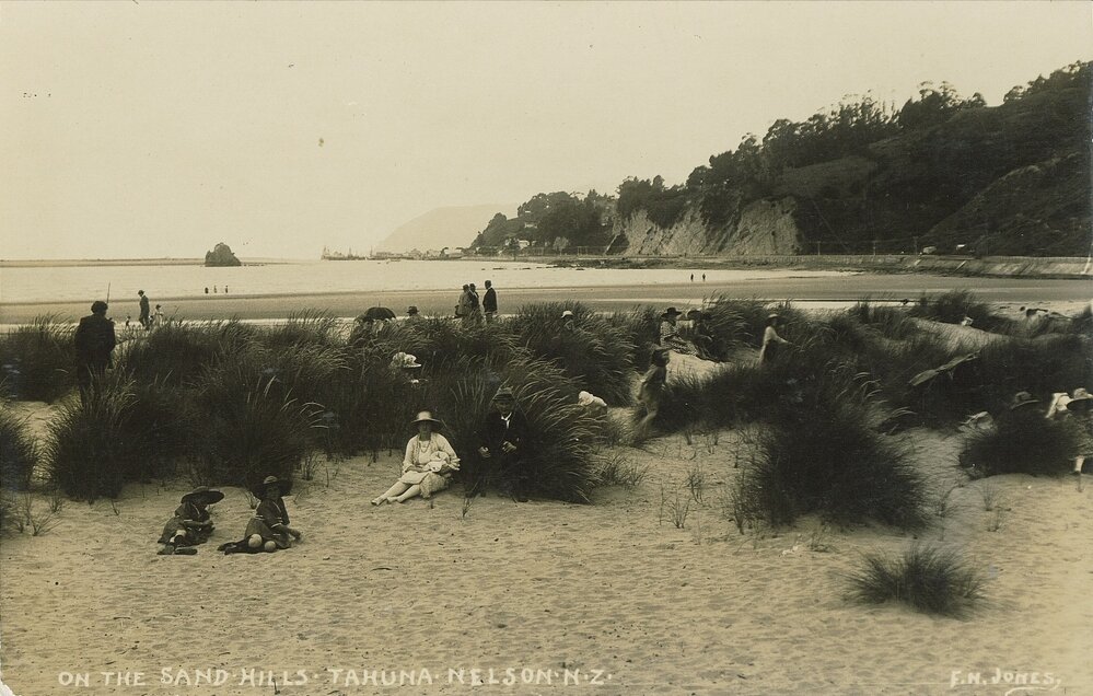 On the sand dunes at Tāhunanui Beach