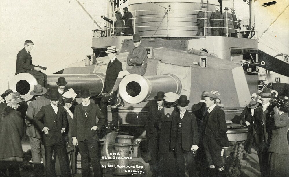 H.M.S. New Zealand visitors on deck