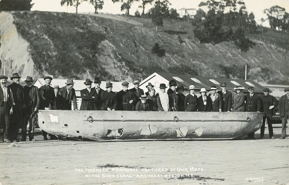 The Turkish pontoon on it's arrival in Nelson and in the Queens Gardens
