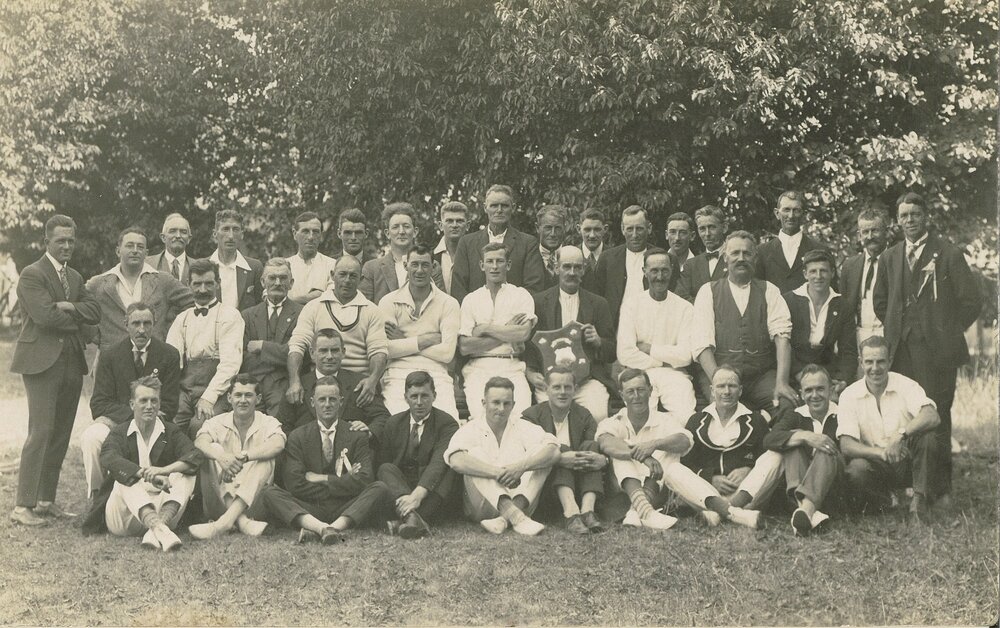 Large group of men with shield 