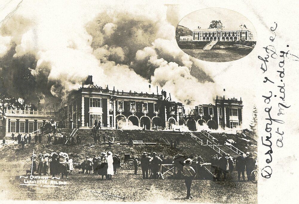 Nelson College being destroyed by fire