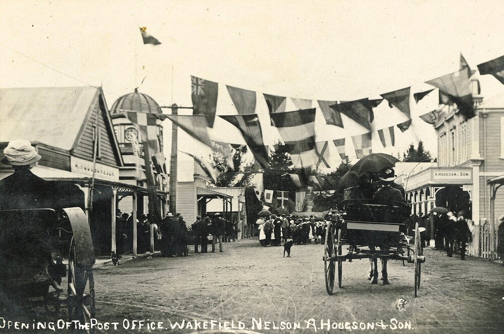 Opening of the Wakefield Post Office with festive flags