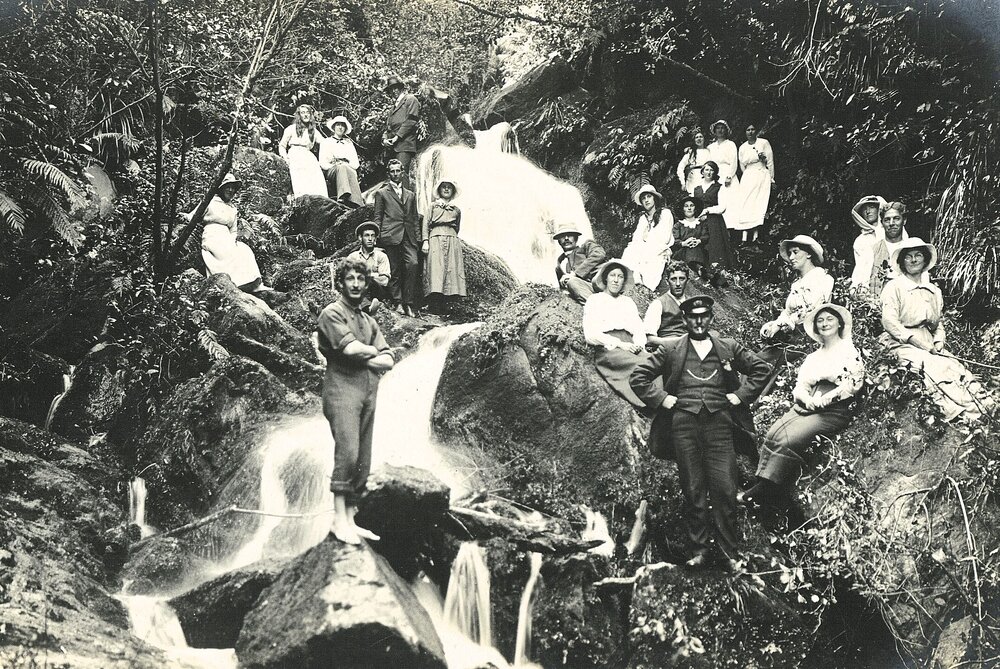 Group at a waterfall in the Abel Tasman National Park
