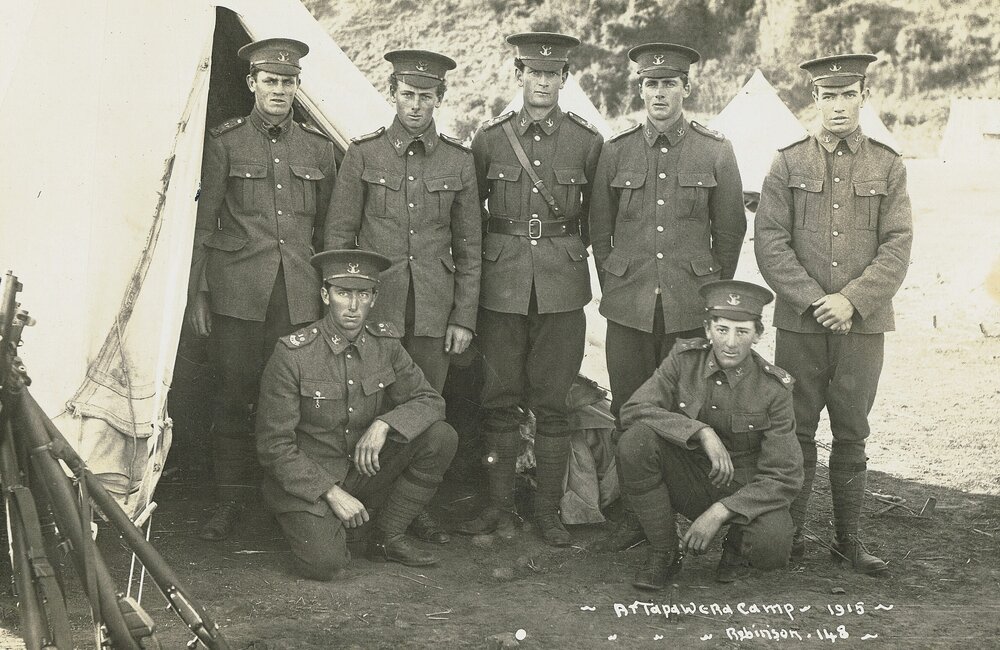 Men of the Tenth Nelson Mounted Rifles at Tapawera Camp