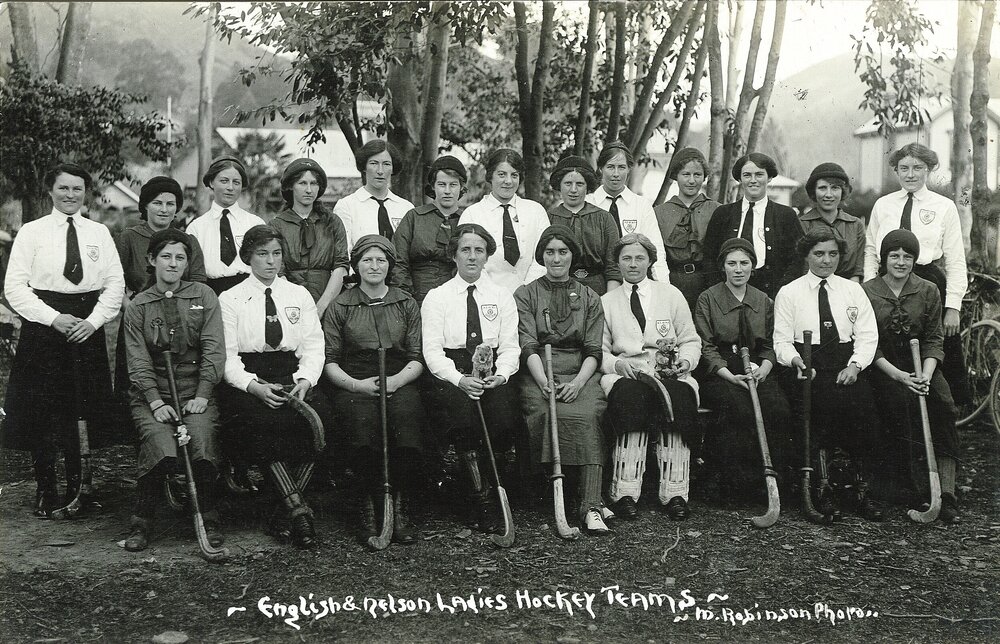 All-English Ladies Hockey Team and Nelson representative team 1914