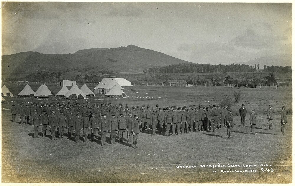 Soldiers on parade at Tapawera Casual Camp 1915