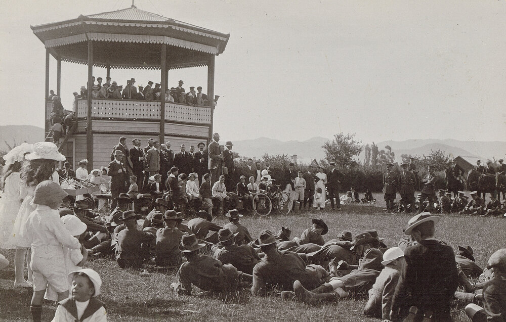 Military event at the Motueka band rotunda and pavilllion