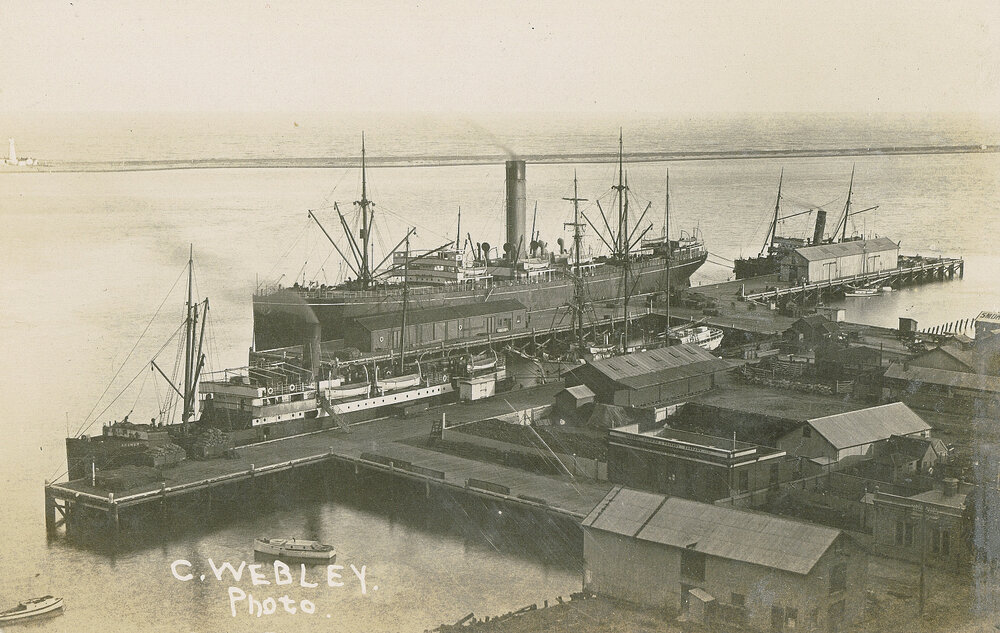 S S Arahura and three other ships at the Nelson wharf