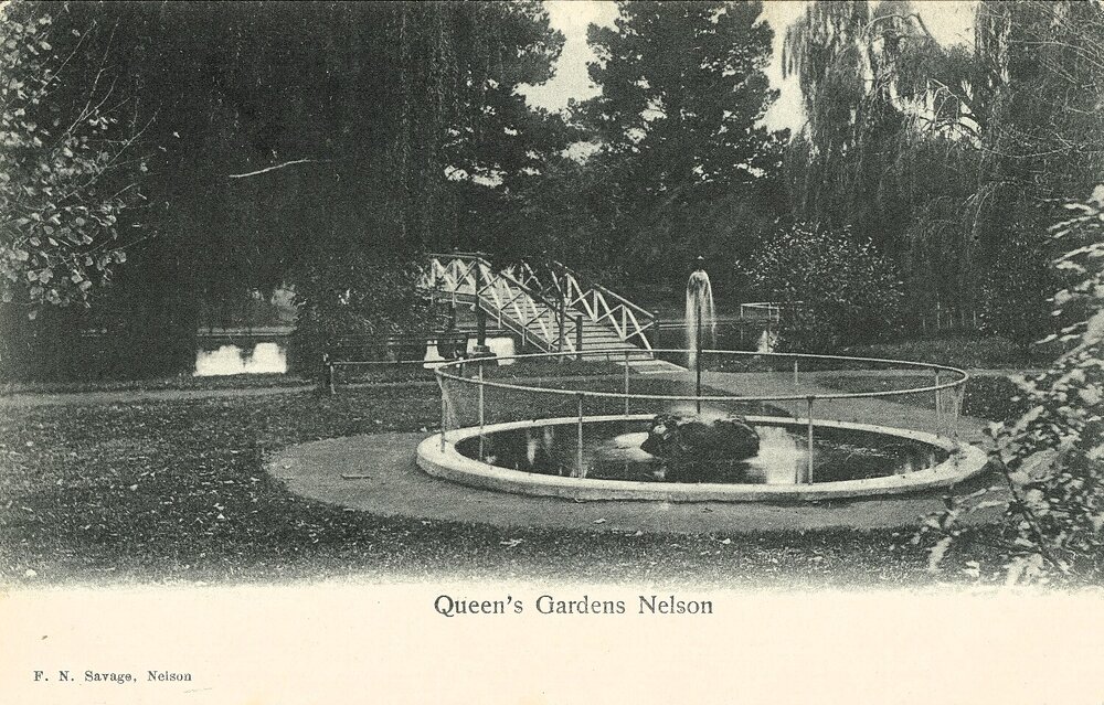 Bridge and fountain at Queen's Gardens Nelson