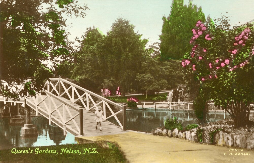 Child running over the bridge in Queen's Gardens