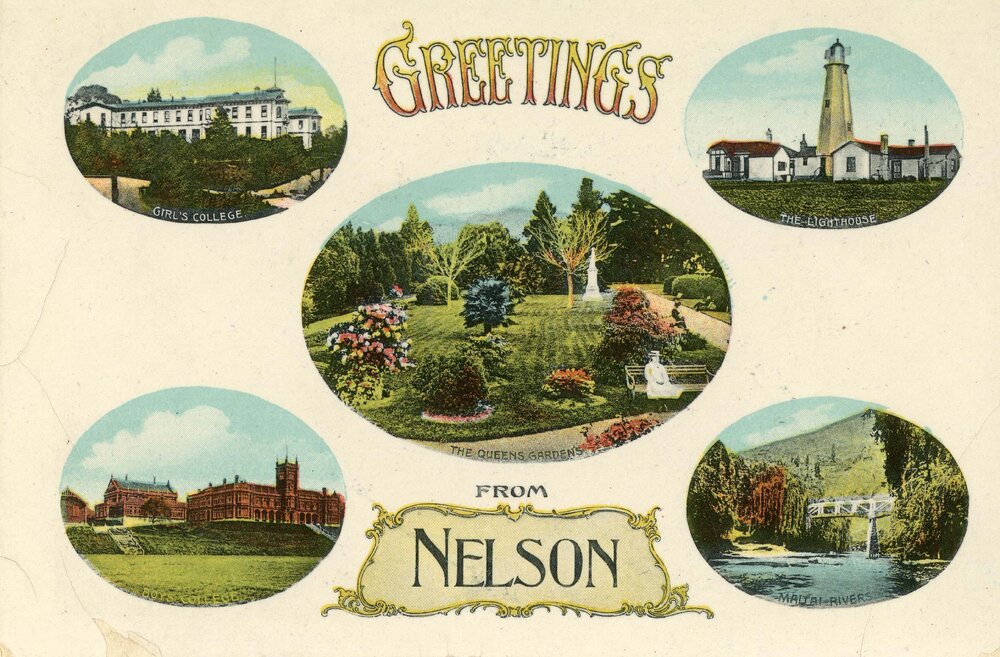 Five colour landscapes with greetings from Nelson 